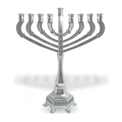 Metal Nickel Chanukah Menorah with Decorative Si... | Hanukkah Menorah