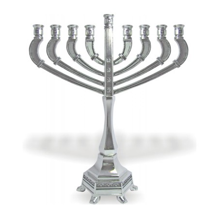 Metal Nickel Chanukah Menorah with Decorative Si... | Hanukkah Menorah