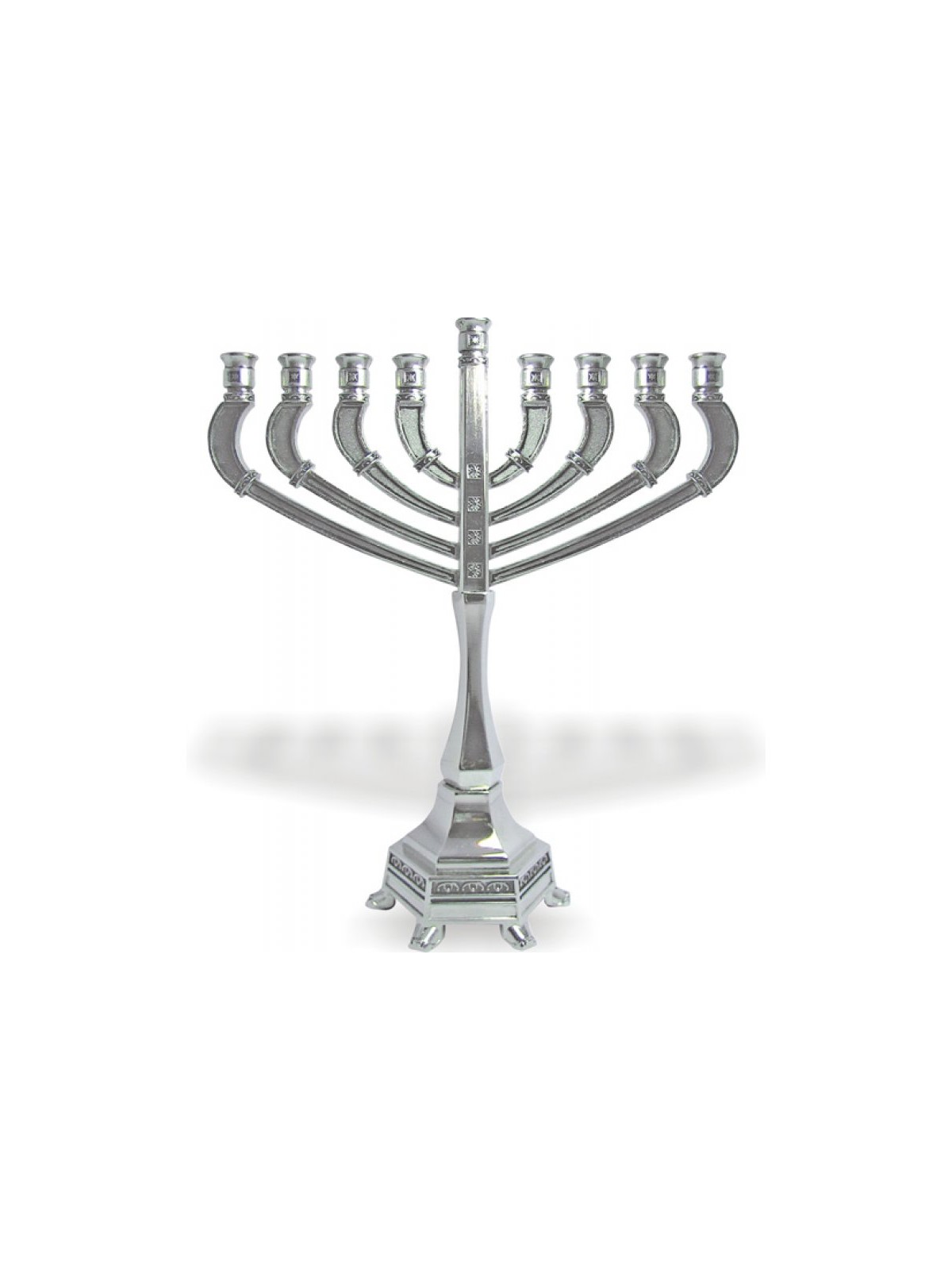 Metal Nickel Chanukah Menorah with Decorative Si... | Hanukkah Menorah