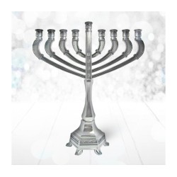 Metal Nickel Chanukah Menorah with Decorative Si... | Hanukkah Menorah