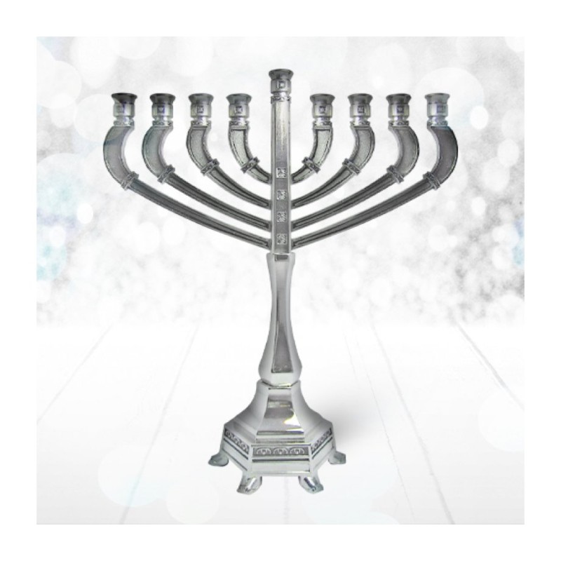 Metal Nickel Chanukah Menorah with Decorative Si... | Hanukkah Menorah