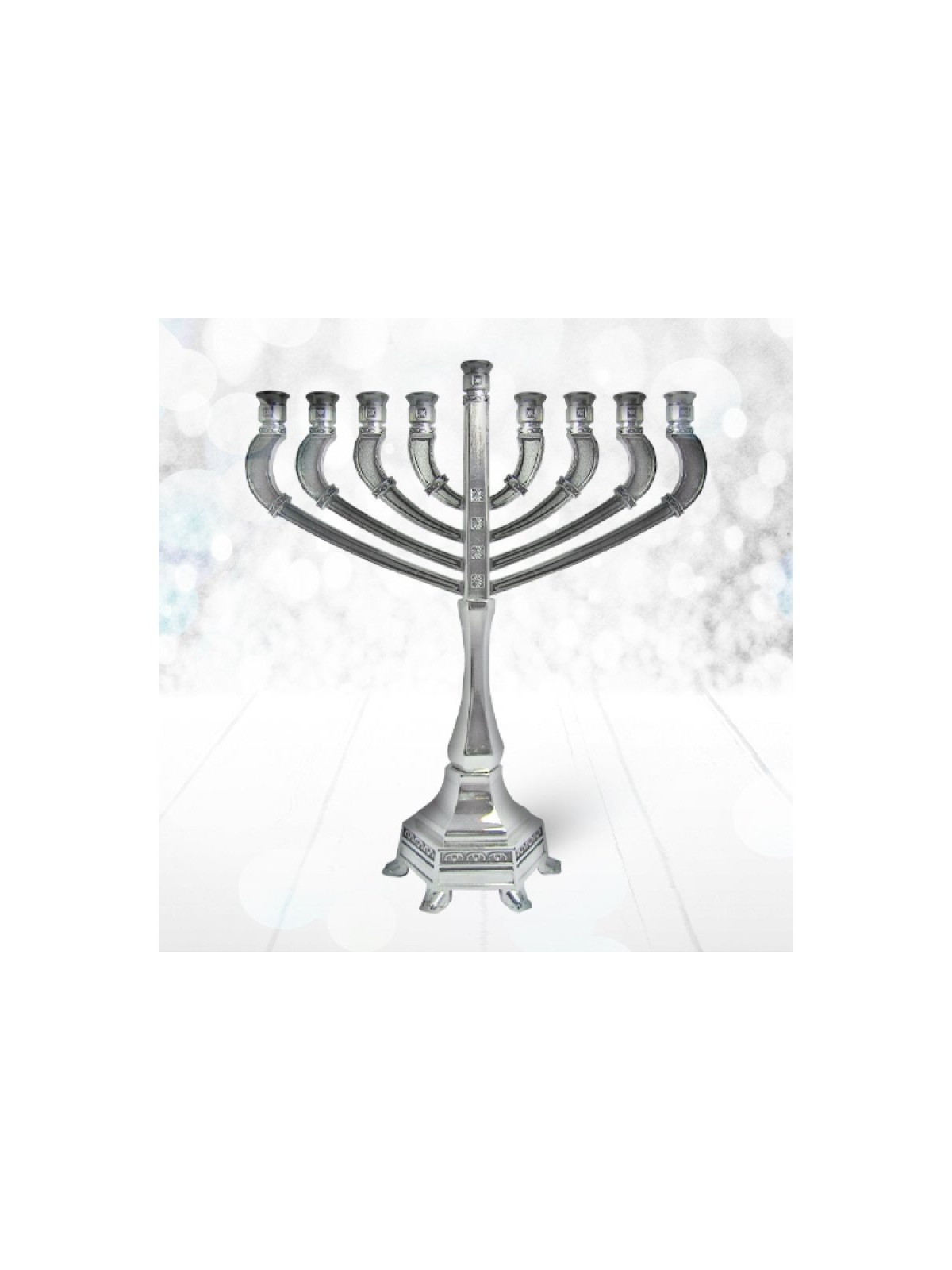 Metal Nickel Chanukah Menorah with Decorative Si... | Hanukkah Menorah
