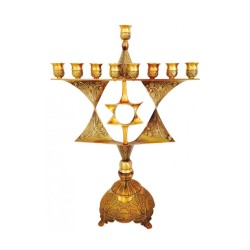 Bronze Antique Looking Chanukah Menorah with Cut... | Hanukkah Menorah