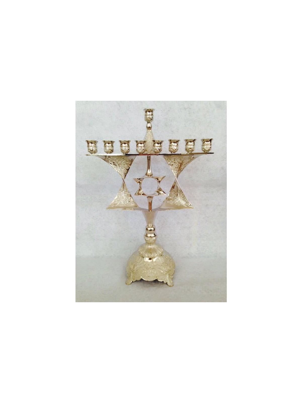 Bronze Antique Looking Chanukah Menorah with Cut... | Hanukkah Menorah