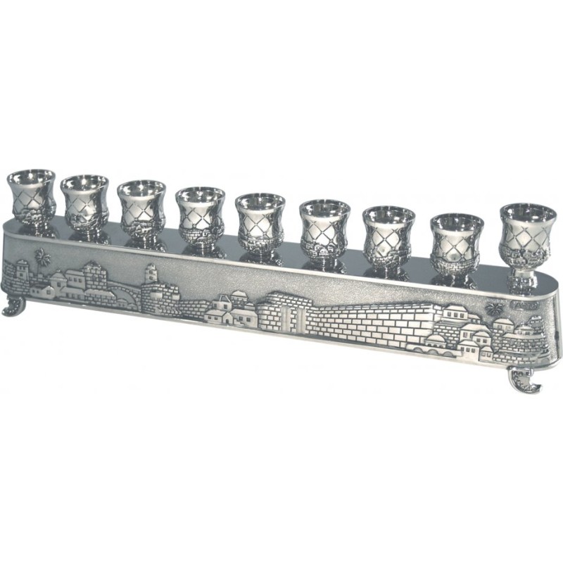2 in 1 Nickel Plated Menorah Jerusalem Engraving... | Hanukkah Menorah