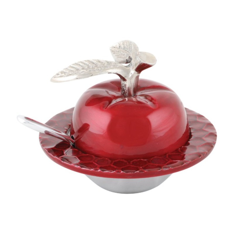Aluminum Apple Honey Dish with Spoon | Honey Dish for Rosh Hashanah