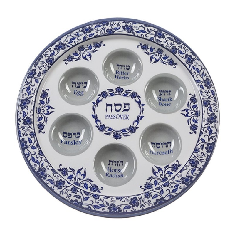 Passover Pesach Raised Seder Plate Blue Floral Desig... | Seder Plates