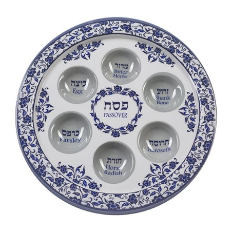 Passover Pesach Raised Seder Plate Blue Floral Desig... | Seder Plates