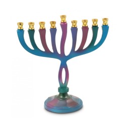 Colorful Curved Chanukah Menorah on Stem Aluminu... | Hanukkah Menorah