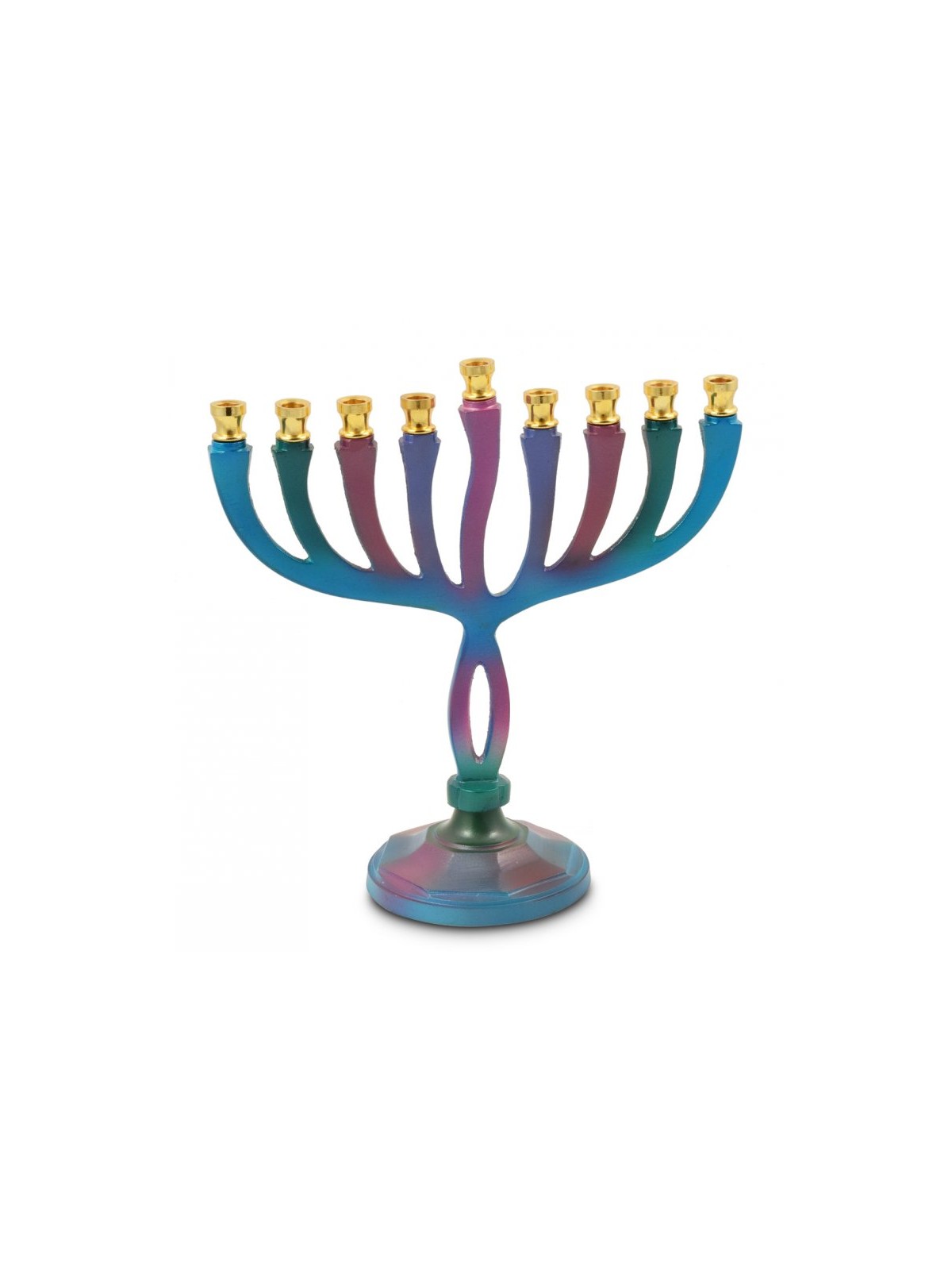 Colorful Curved Chanukah Menorah on Stem Aluminu... | Hanukkah Menorah