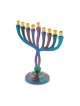 Colorful Curved Chanukah Menorah on Stem Aluminu... | Hanukkah Menorah