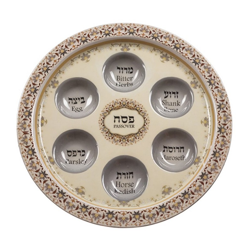 Passover Pesach Raised Seder Plate Brown and Gray Fl... | Seder Plates