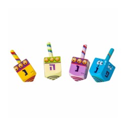 Large Emoji Design Colorful Wood Dreidel Nes Gadol Haya Poh | Dreidels