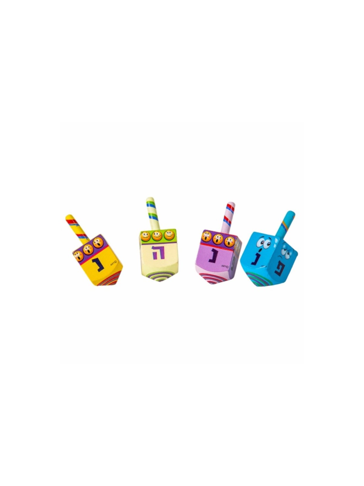 Large Emoji Design Colorful Wood Dreidel Nes Gadol Haya Poh | Dreidels