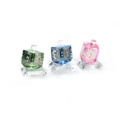 Three Colorful Crystal Glass No Fall Dreidels on Base Si... | Dreidels