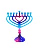 Blue and Pink Chanukah Menorah on Stem with Hear... | Hanukkah Menorah