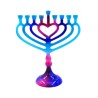 Blue and Pink Chanukah Menorah on Stem with Hear... | Hanukkah Menorah