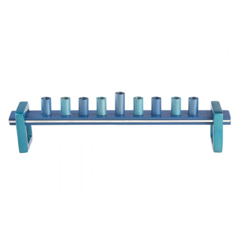 Gleaming Blue Menorah with Minimalist Design For... | Hanukkah Menorah