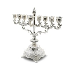 Decorative Silver Chanukah Menorah Filigree Engr... | Hanukkah Menorah