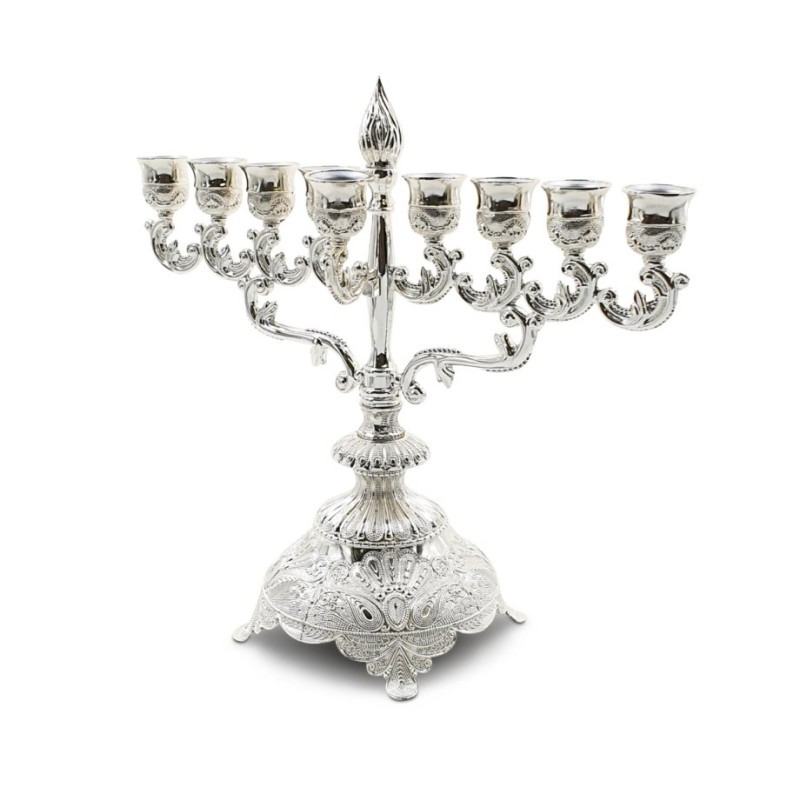 Decorative Silver Chanukah Menorah Filigree Engr... | Hanukkah Menorah