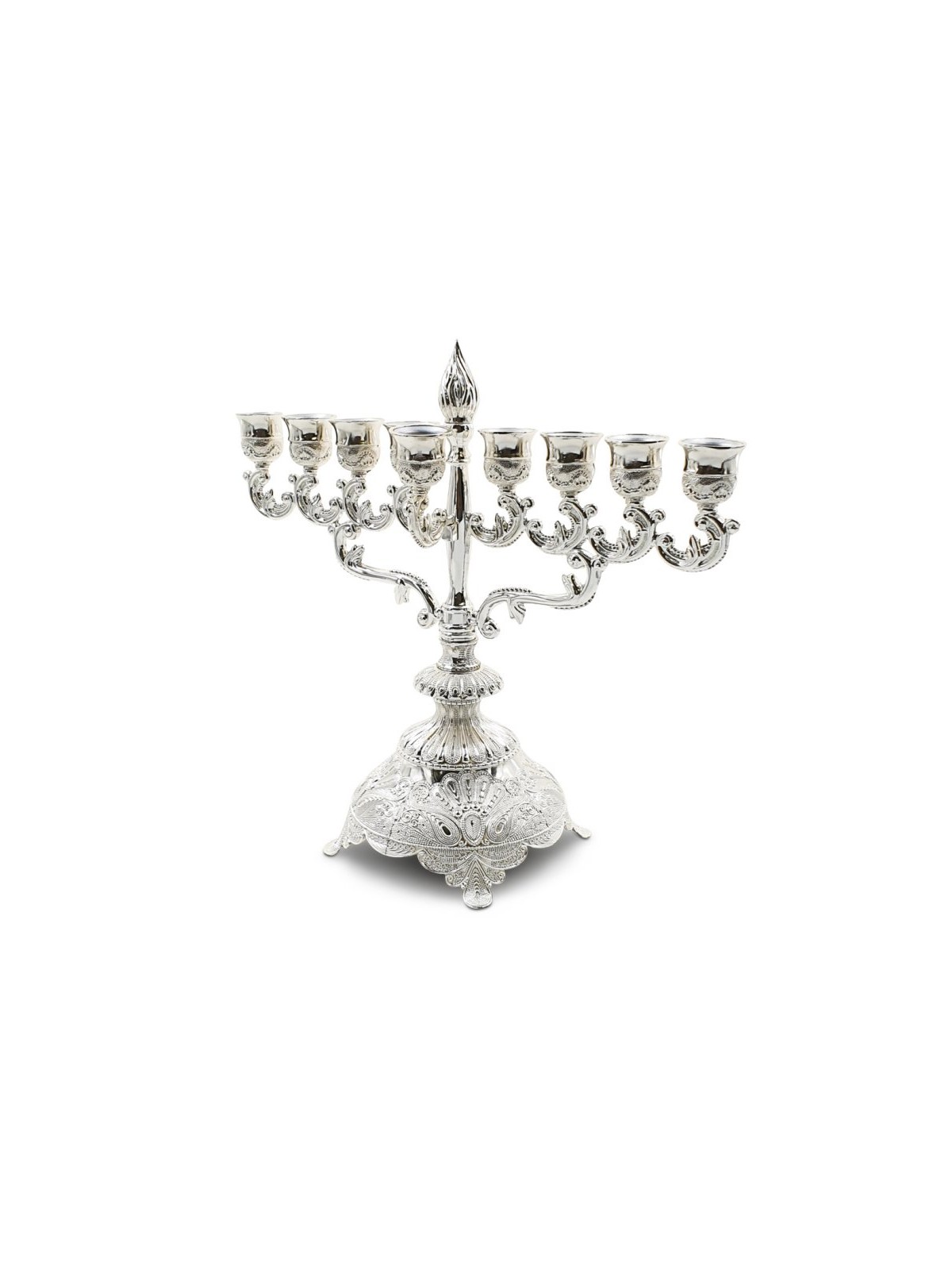Decorative Silver Chanukah Menorah Filigree Engr... | Hanukkah Menorah