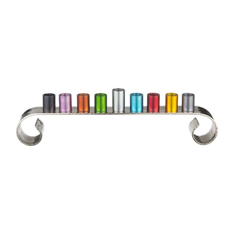 Colorful Aluminum Chanukah Menorah with Swirl Si... | Hanukkah Menorah