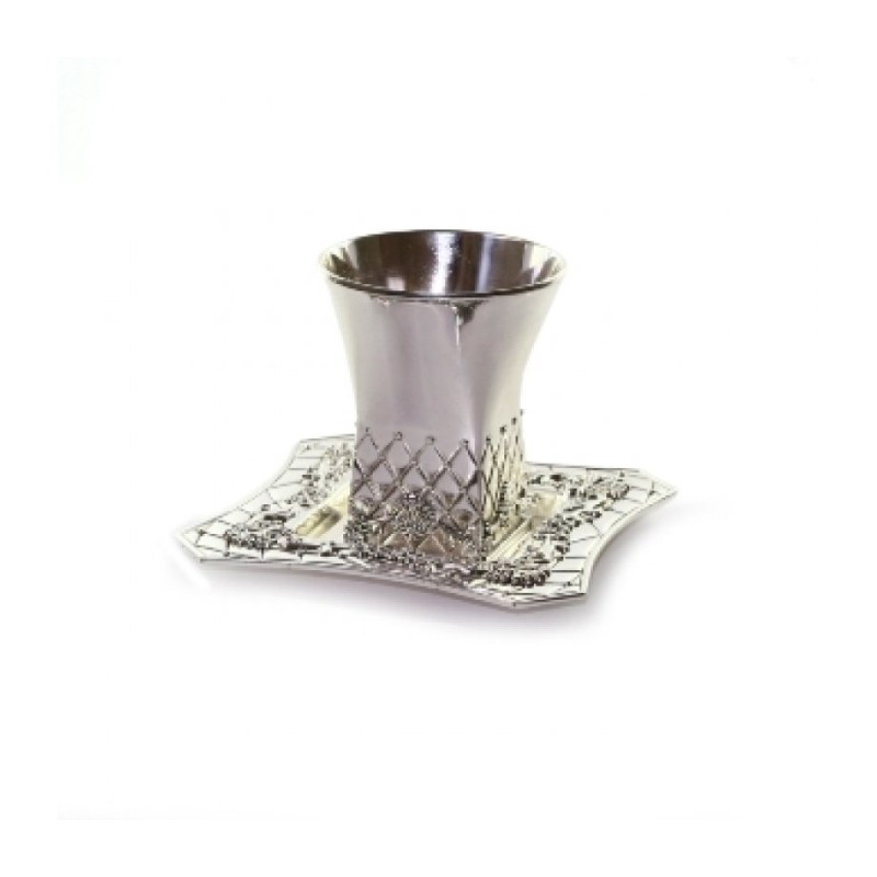 Silver plated Kiddush Cup with Matching S... | Jewish Gift from Israel