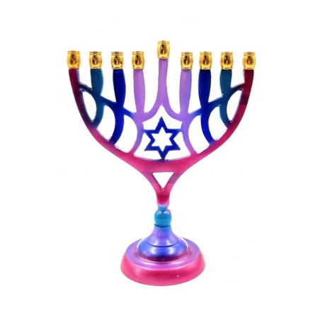 Colorful Chanukah Menorah on Stem with Star of D... | Hanukkah Menorah