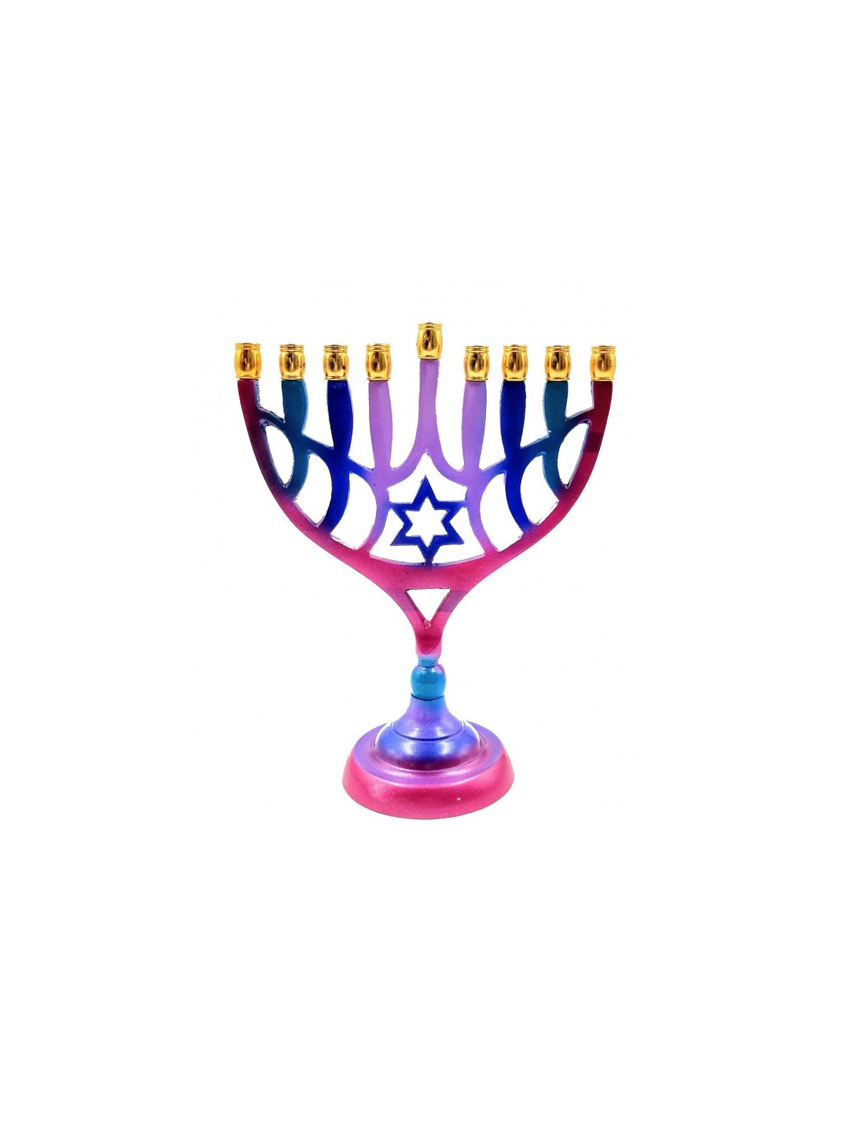 Colorful Chanukah Menorah on Stem with Star of D... | Hanukkah Menorah