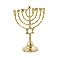 Gold Brass Chanukah Menorah with Star of David F... | Hanukkah Menorah