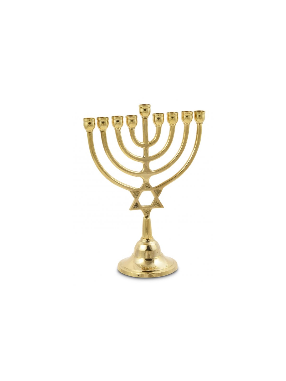Gold Brass Chanukah Menorah with Star of David F... | Hanukkah Menorah
