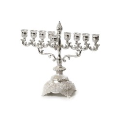 Silver Plated Chanukah Menorah with Filigree Bas... | Hanukkah Menorah