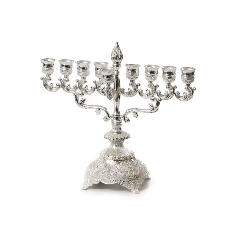 Silver Plated Chanukah Menorah with Filigree Bas... | Hanukkah Menorah