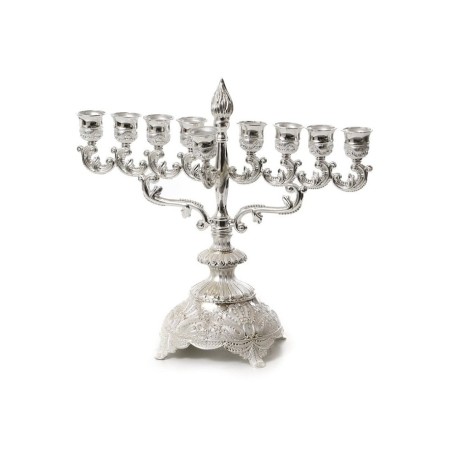 Silver Plated Chanukah Menorah with Filigree Bas... | Hanukkah Menorah