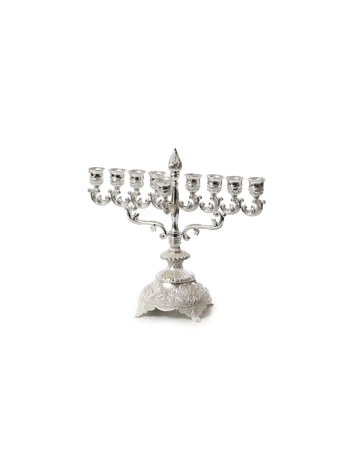 Silver Plated Chanukah Menorah with Filigree Bas... | Hanukkah Menorah
