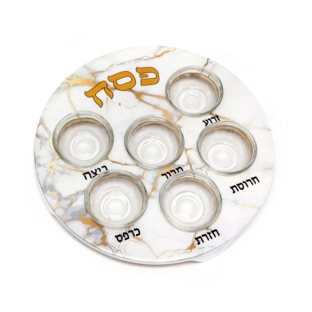 Pesach Passover Seder Plate with Six Glass Bowls Whi... | Seder Plates