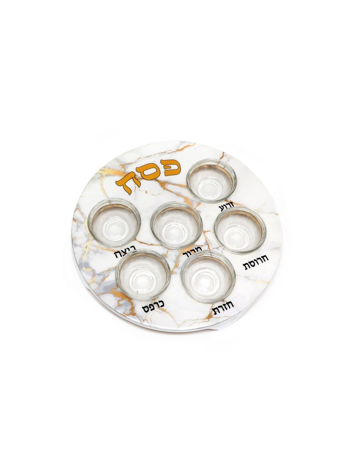 Pesach Passover Seder Plate with Six Glass Bowls Whi... | Seder Plates