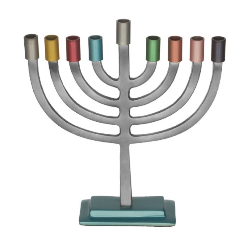 Traditional Chanukah Menorah with Colorful Candl... | Hanukkah Menorah