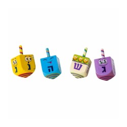 Large Emoji Design Colorful Wood Dreidel Nes Gadol Haya ... | Dreidels