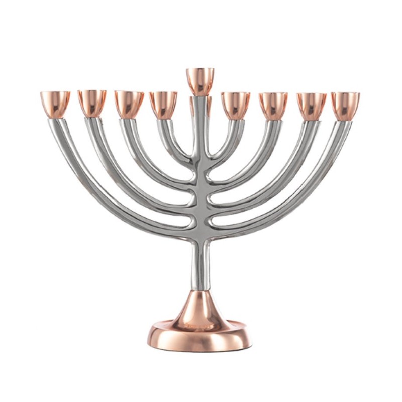 Two Tone Copper and Silver Chanukah Menorah Clas... | Hanukkah Menorah