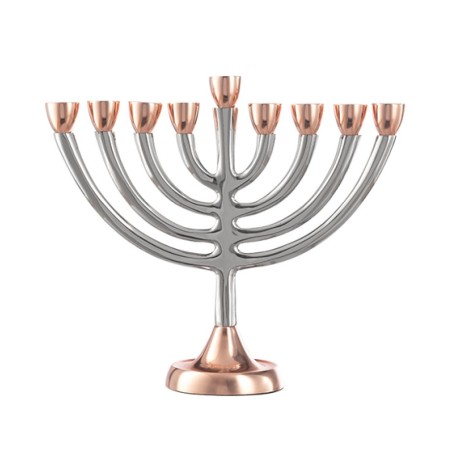 Two Tone Copper and Silver Chanukah Menorah Clas... | Hanukkah Menorah