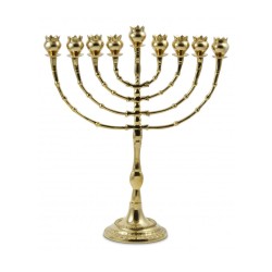 Tall Brass Chanukah Menorah Cups with Pomegranat... | Hanukkah Menorah