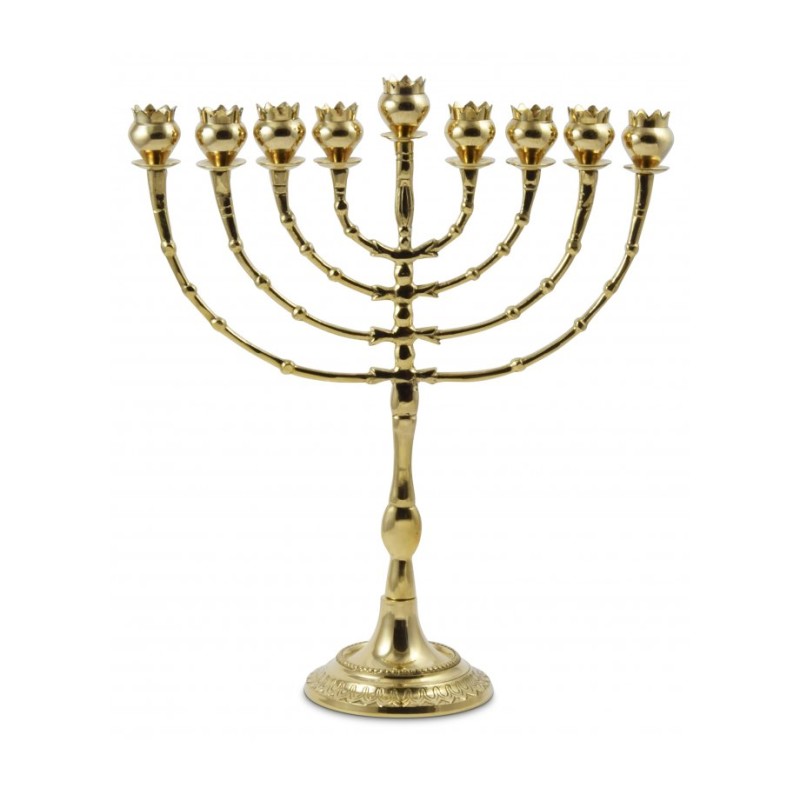 Tall Brass Chanukah Menorah Cups with Pomegranat... | Hanukkah Menorah
