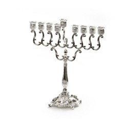 Glittering Silver Plated Chanukah Menorah with S... | Hanukkah Menorah
