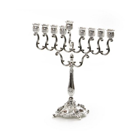 Glittering Silver Plated Chanukah Menorah with S... | Hanukkah Menorah