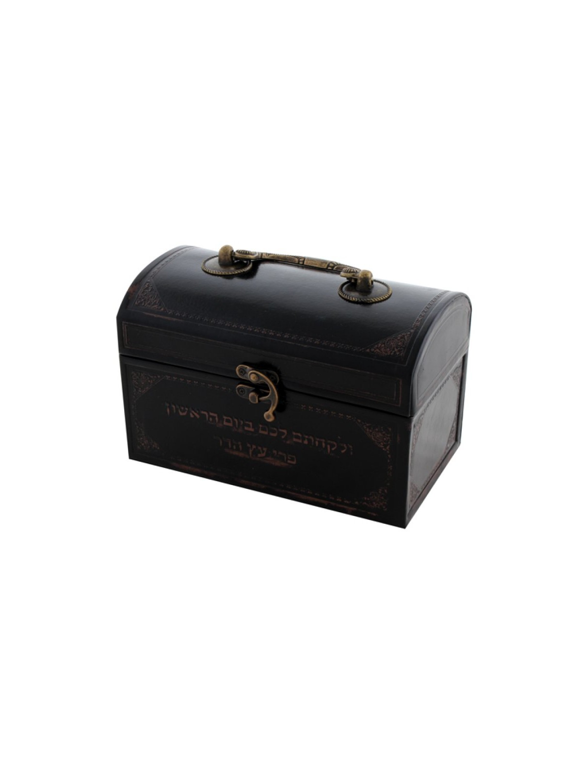 Dark Brown Etrog Box with Faux Leather Finish and Hebre... | Etrog Box