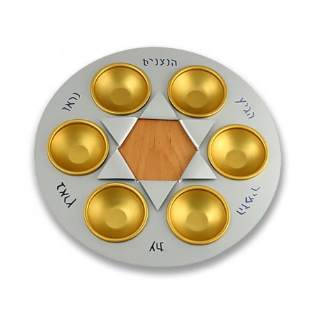Shraga Landesman Aluminum and Wood Star of David Sed... | Seder Plates