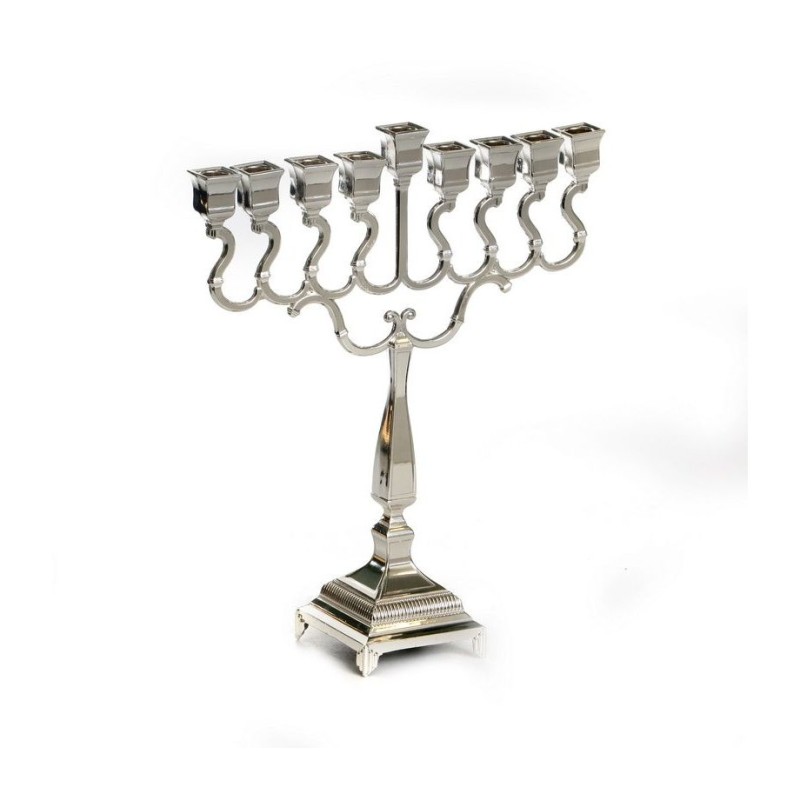 Silver Plated Chanukah Menorah with Swirls Squar... | Hanukkah Menorah