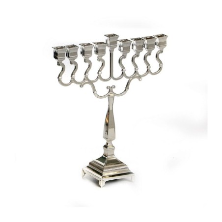 Silver Plated Chanukah Menorah with Swirls Squar... | Hanukkah Menorah