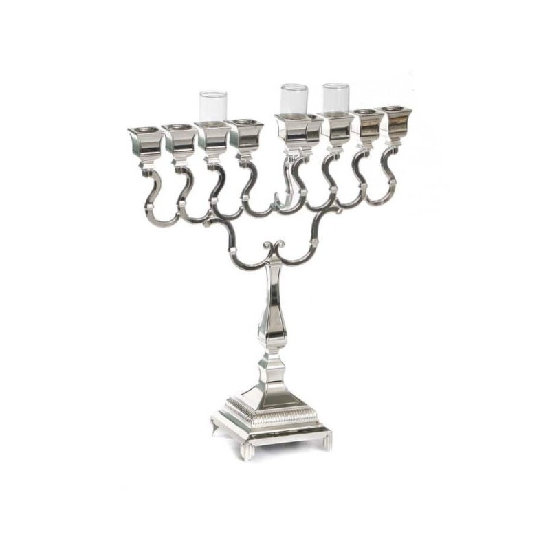 Silver Plated Chanukah Menorah Swirls with Class... | Hanukkah Menorah